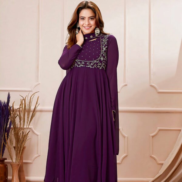 Elegant Black Flared Anarkali Suit with Dupatta - Image 2