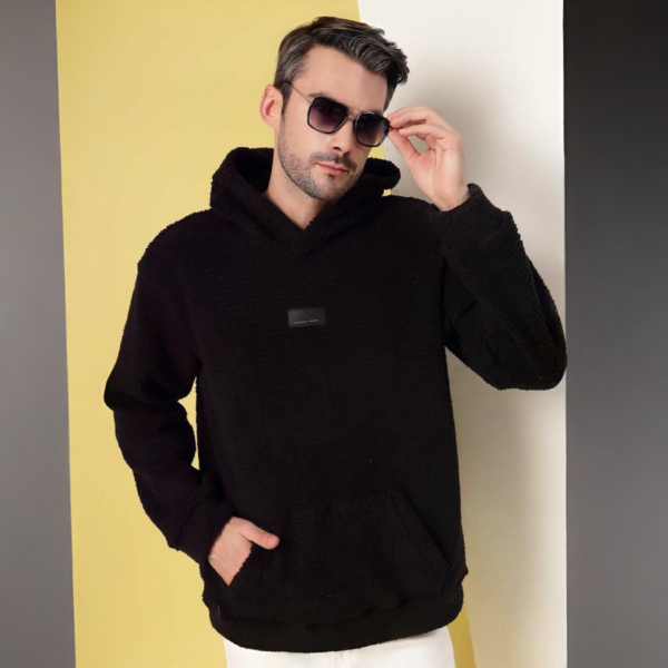 Men Teal Sherpa Oversized Hoodie - Image 2