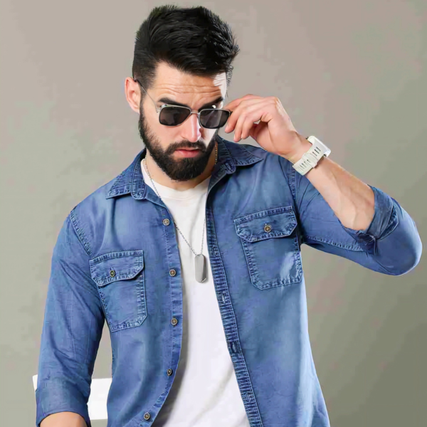 Men Regular Fit Washed Cut Away Collar Casual Shirt - Image 2