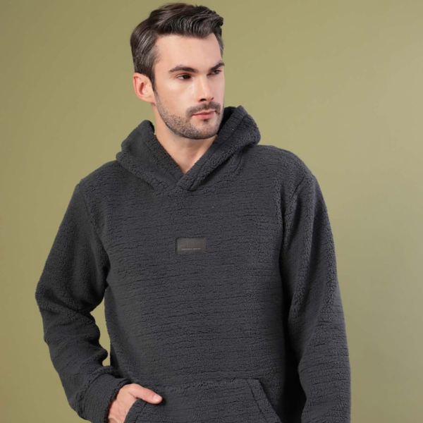 Men Teal Sherpa Oversized Hoodie - Image 3