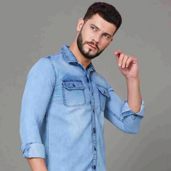 Men Regular Fit Washed Cut Away Collar Casual Shirt - Image 3