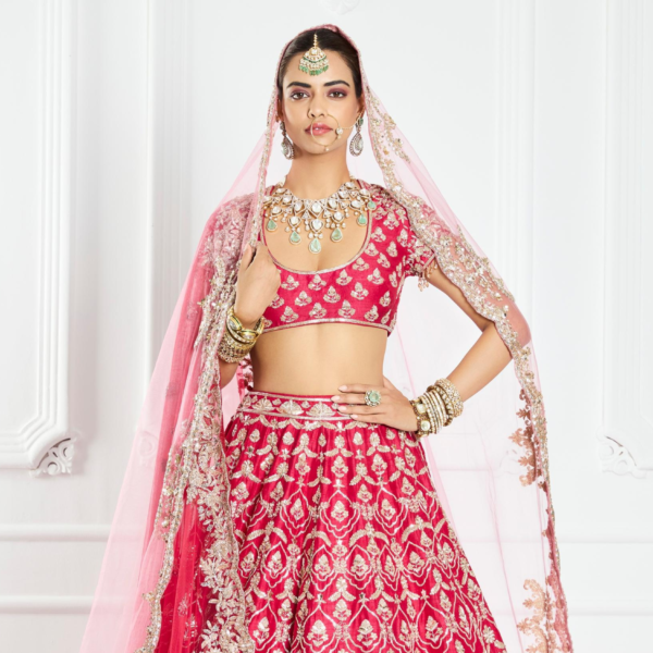 Watermelon Red Silk Lehenga Set