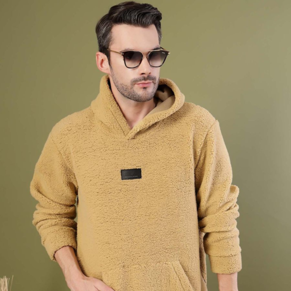 Men Teal Sherpa Oversized Hoodie - Image 4