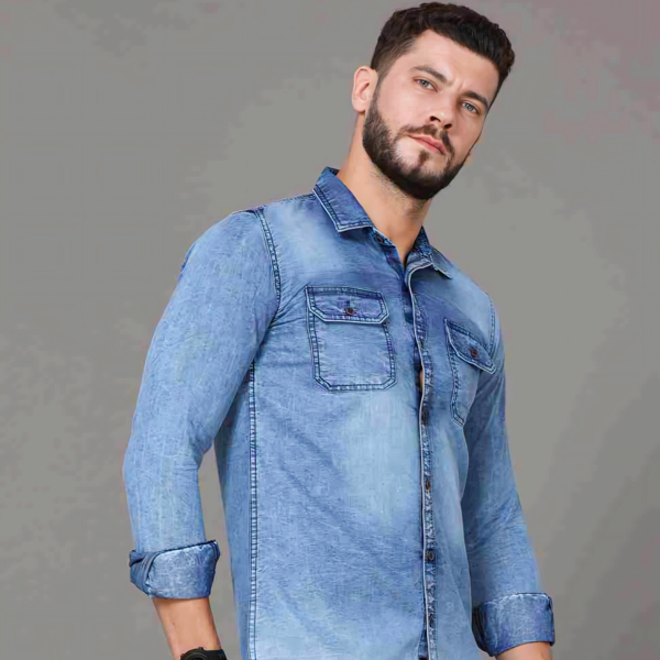 Men Regular Fit Washed Cut Away Collar Casual Shirt - Image 4