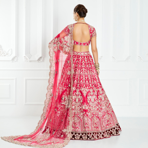 Watermelon Red Silk Lehenga Set - Image 4