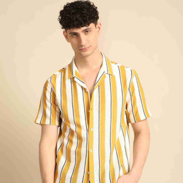 Men Regular Fit Striped Lapel Collar Casual Shirt - Image 5
