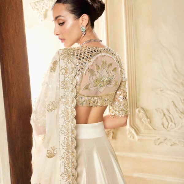 Lotus Bloom Ivory Embroidered Lehenga Set - Image 4