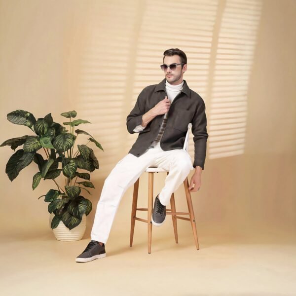 Men's Charcoal Grey Wool Blend Overshirt Jacket - Image 2