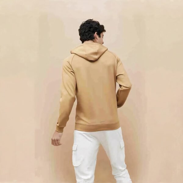 Men’s Camel Brown Solid Hoodie Casual Cotton Blend Sweatshirt - Image 2