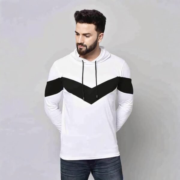 Men Colorblock Hooded Neck Cotton Blend White, Black T-Shirt - Image 2