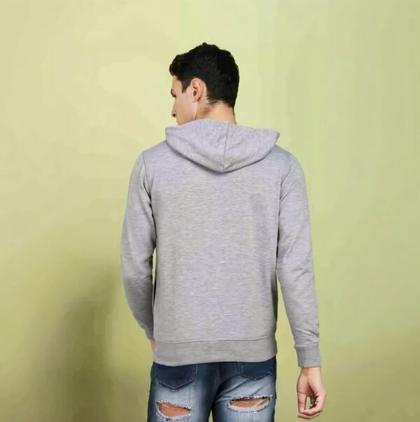 Men’s Light Grey Zipper Hoodie Casual Cotton Blend Jacket with Hood - Image 2